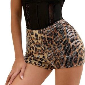 SHEIN Leopard Sequin Shorts